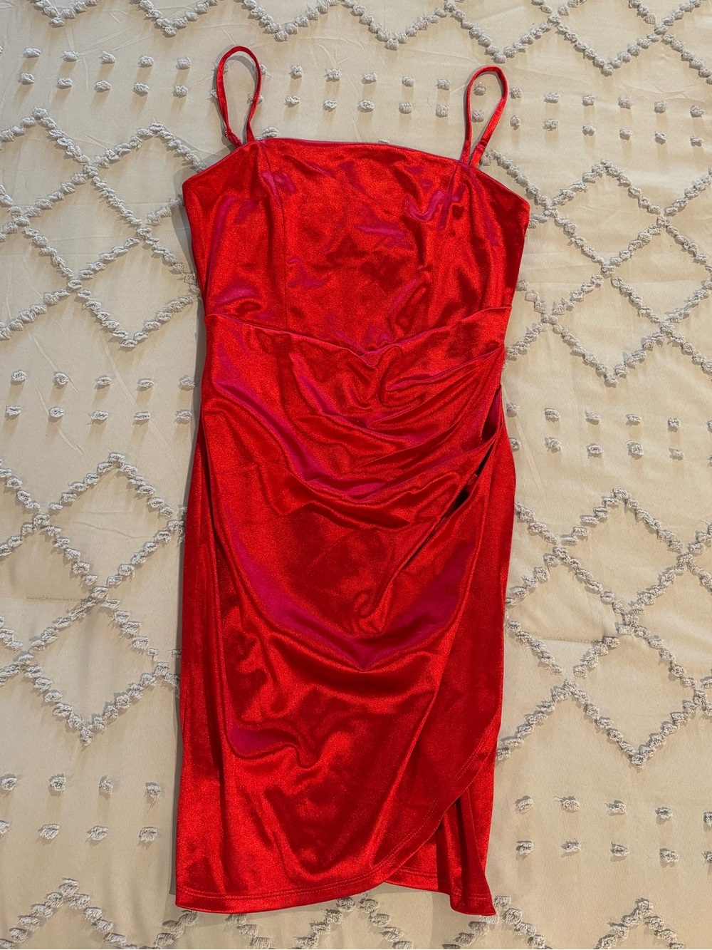 Emerald Sundae Red Satin Mini Dress with Spaghetti Straps